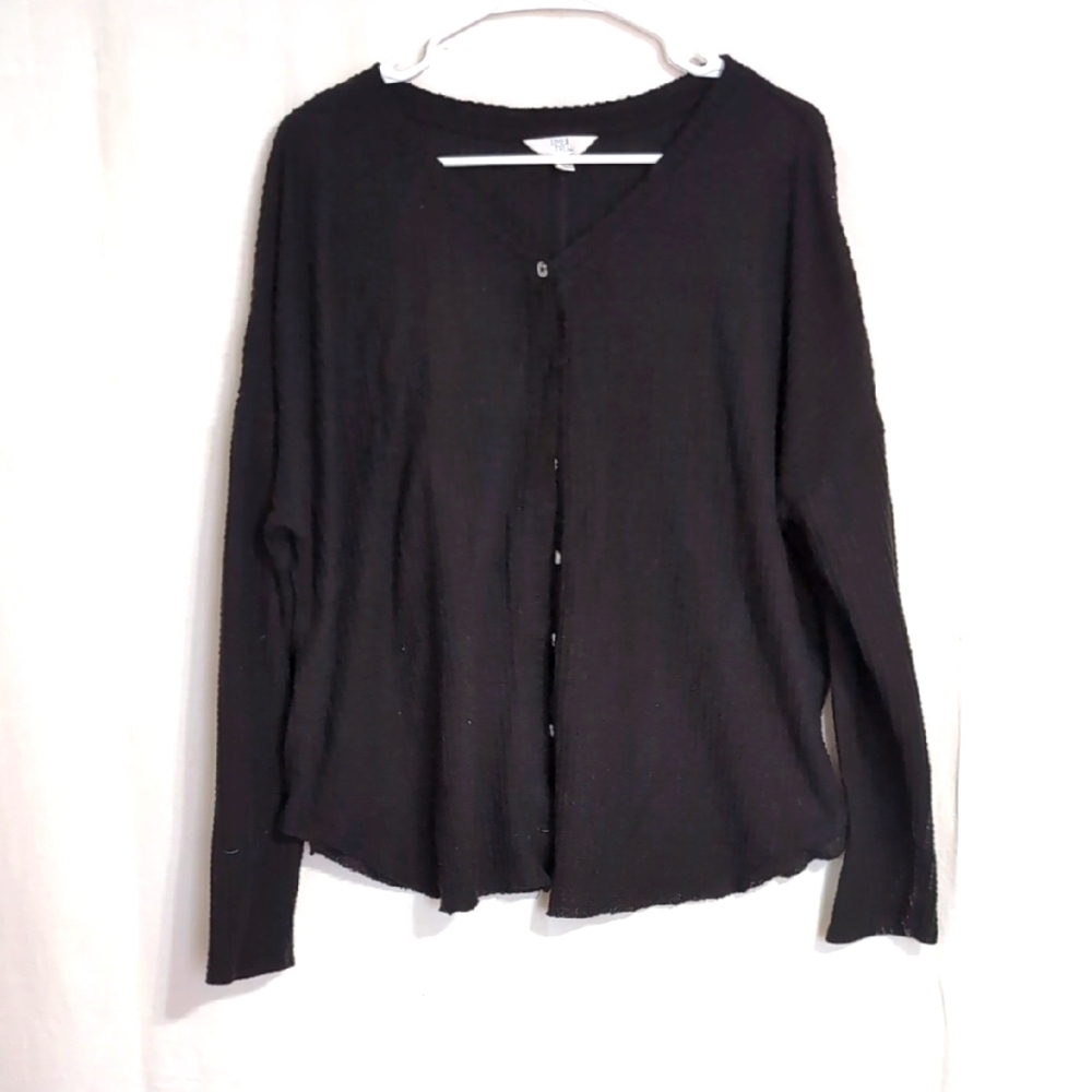 Time and Tru Black Waffle Knit Button Cardigan Size Extra Large